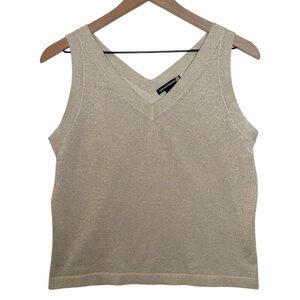 Y2K Metallic Silk Gold V-Neck Tank Shimmer Knit Sleeveless Sweaterworks Size L